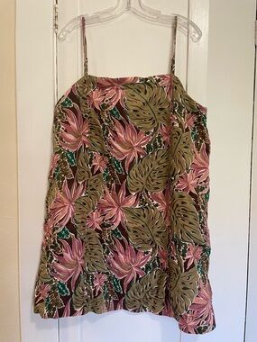 Madewell Floral & Leaf Print Linen mini dress - Pink, Olive, Brown size 16